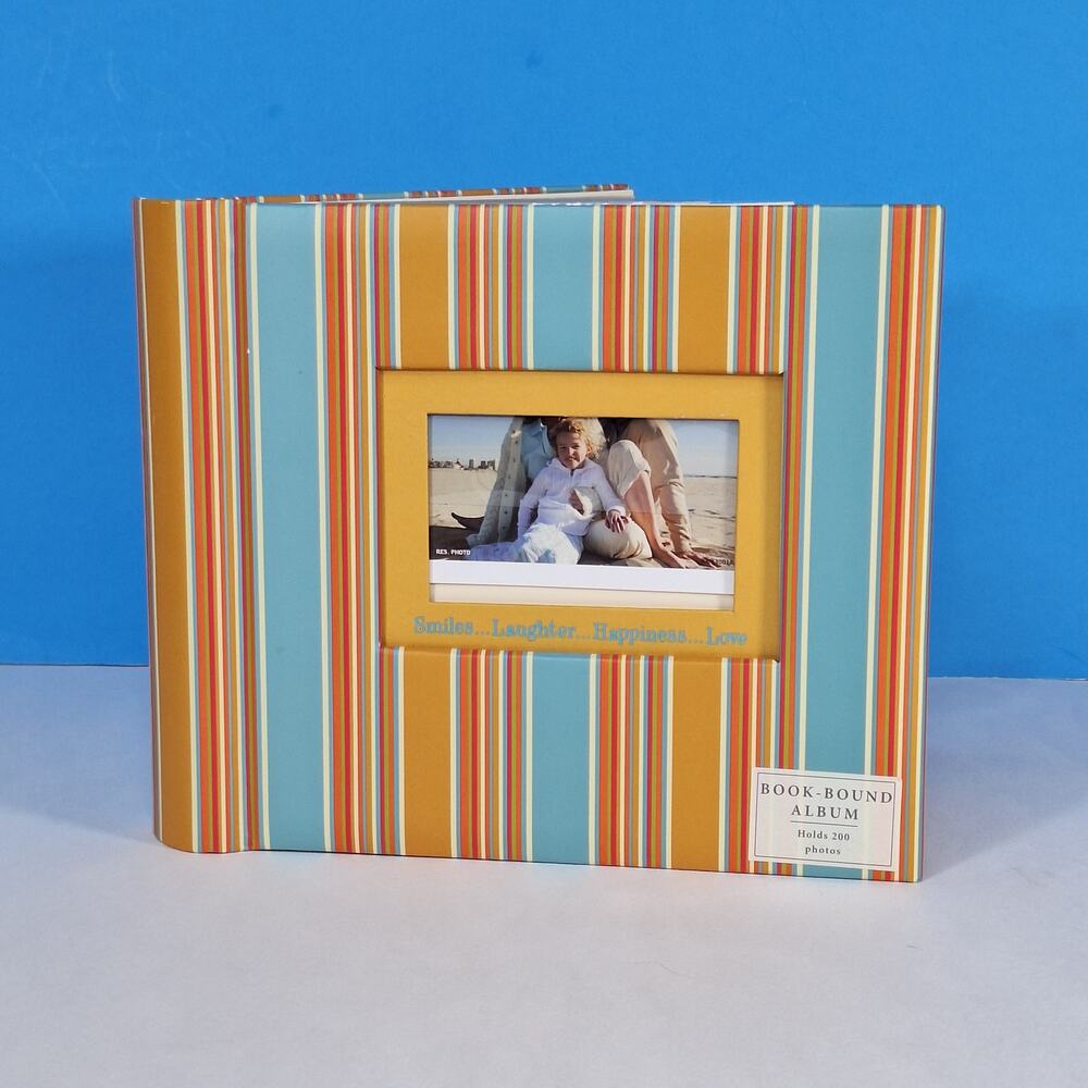 Striped Book-Bound Photo Album Holds 200 Photos Cover Picture Window 4x5